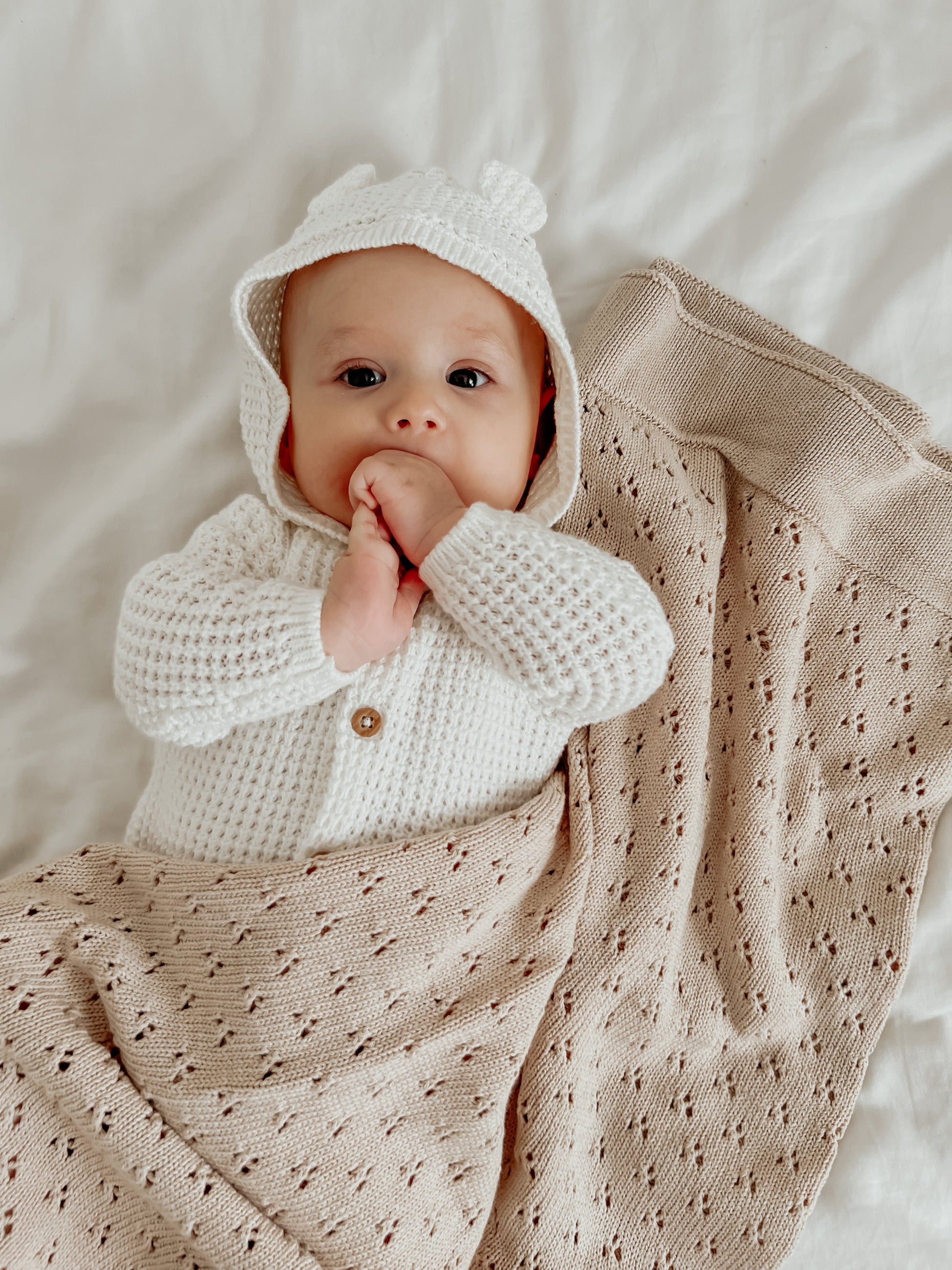 Toffee Pointelle Knit Baby Blanket By Little Mae Co Little Mae & Co Everetts Place: Online Boutique
