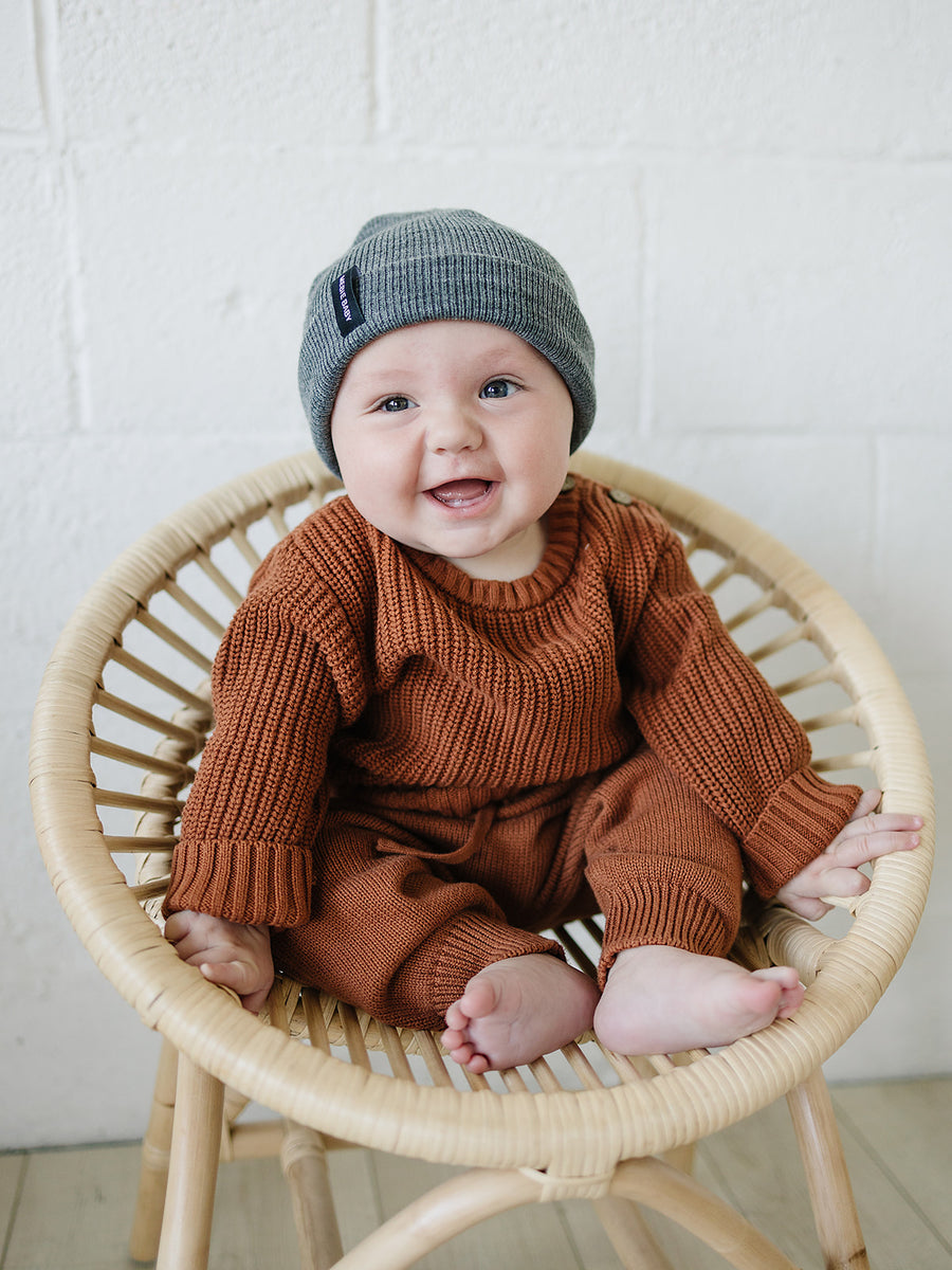 Wool Knit Beanie Hat for Infants - Dark Grey by Mebie Baby