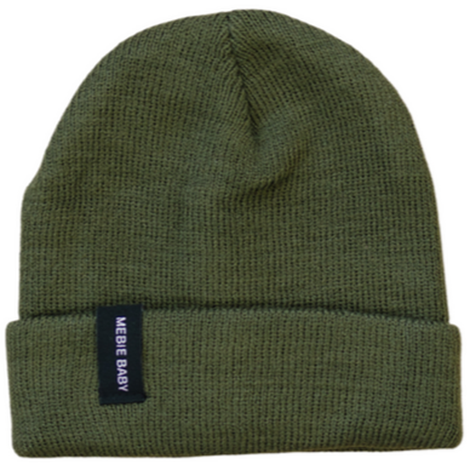 Green baby beanie with a folded cuff