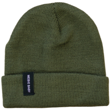 Green baby beanie with a folded cuff
