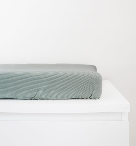 Seafoam Ribbed Changing Pad Cover by Little Mae and Co Little Mae & Co Everetts Place: Online Boutique