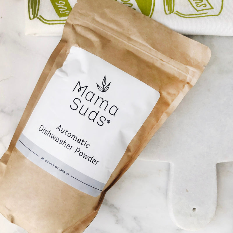 MamaSuds Automatic Dishwasher Powder, eco-friendly nontoxic cleaning solution, 30 oz bag.