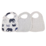 Newcastle Classics In The Wild Cotton Muslin Snap Bibs with Elephant Designs for Babies - 