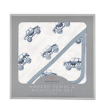 Newcastle Classics Indigo Monster Trucks Cotton Hooded Towel and Washcloth Set for Kids - 