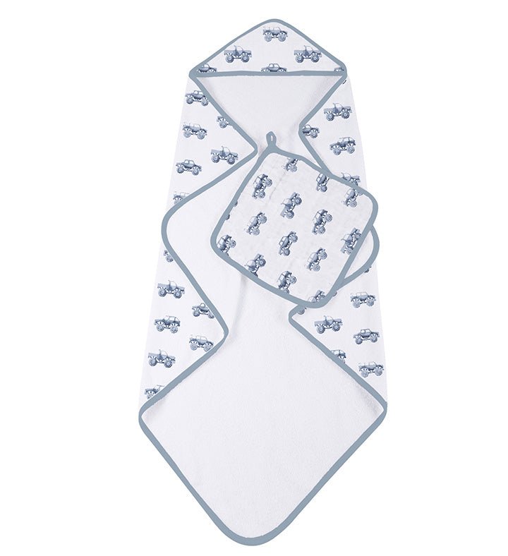 Newcastle Classics Indigo Monster Trucks Cotton Hooded Towel and Washcloth SetEveretts Place