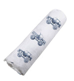 Newcastle Classics Indigo Monster Trucks Cotton Swaddle Blanket for Comfortable Babies - 