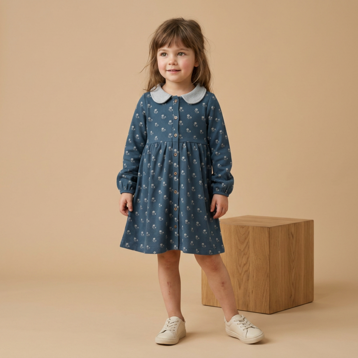 Organic Collared Dress - Indigo Blossom by Makemake Organics