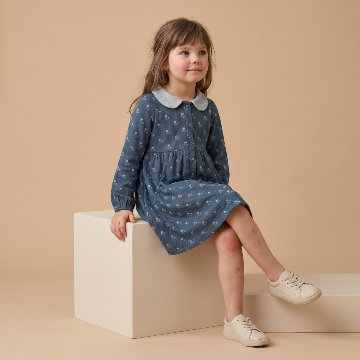 Organic Collared Dress - Indigo Blossom by Makemake Organics