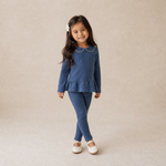 Organic Collar Peplum Top Set of 2 - Indigo Blossom + Navy by Makemake Organics
