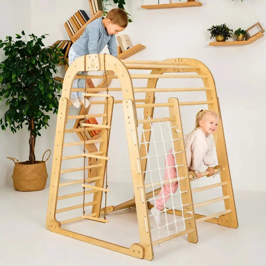 Goodevas Indoor Wooden Playground for Children - 6in1 Playground + Swings Set + Slide Board - 