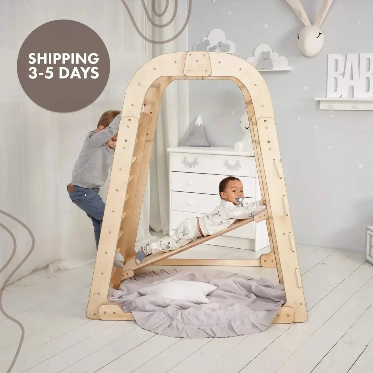 Goodevas Indoor Wooden Playground for Children - 6in1 Playground + Swings Set + Slide Board - 