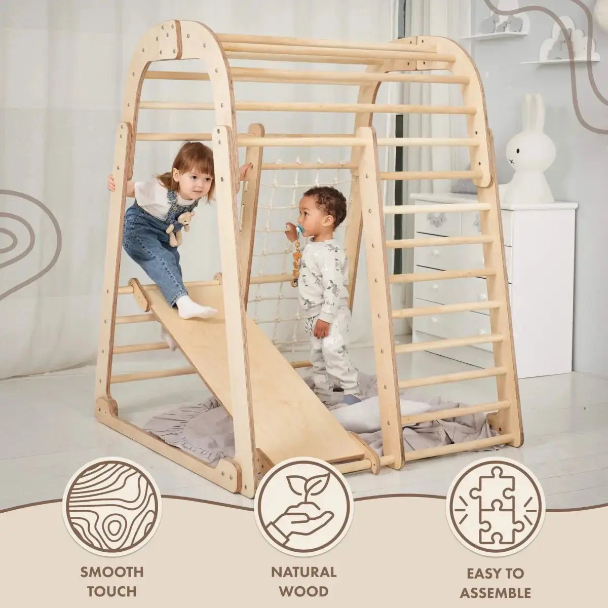 Goodevas Indoor Wooden Playground for Children - 6in1 Playground + Swings Set + Slide Board - 