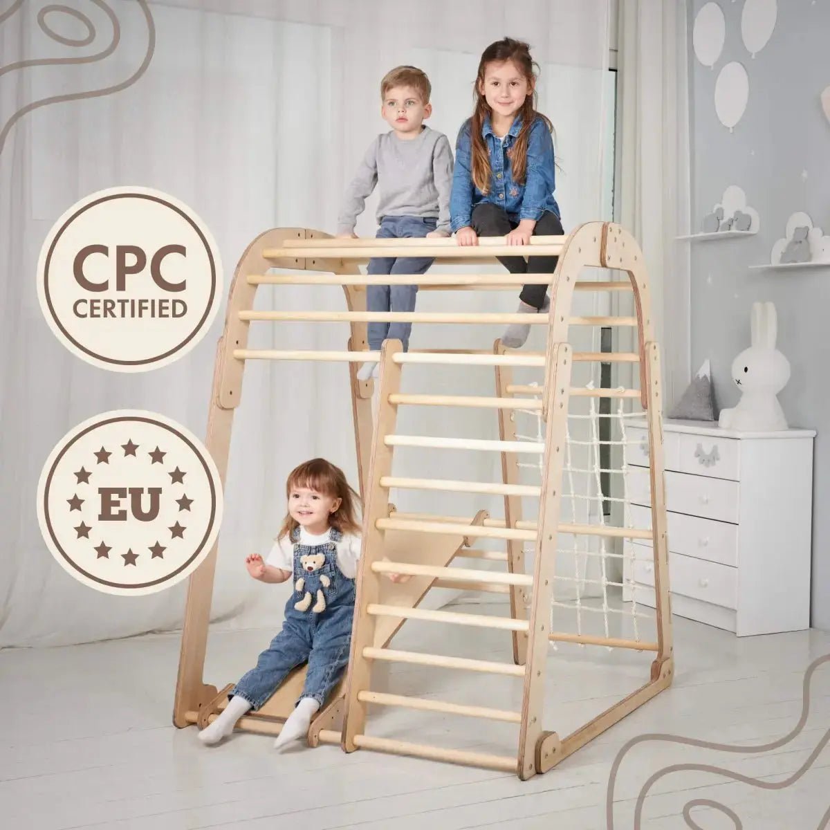 Goodevas Indoor Wooden Playground for Children - 6in1 Playground + Swings Set + Slide Board - 