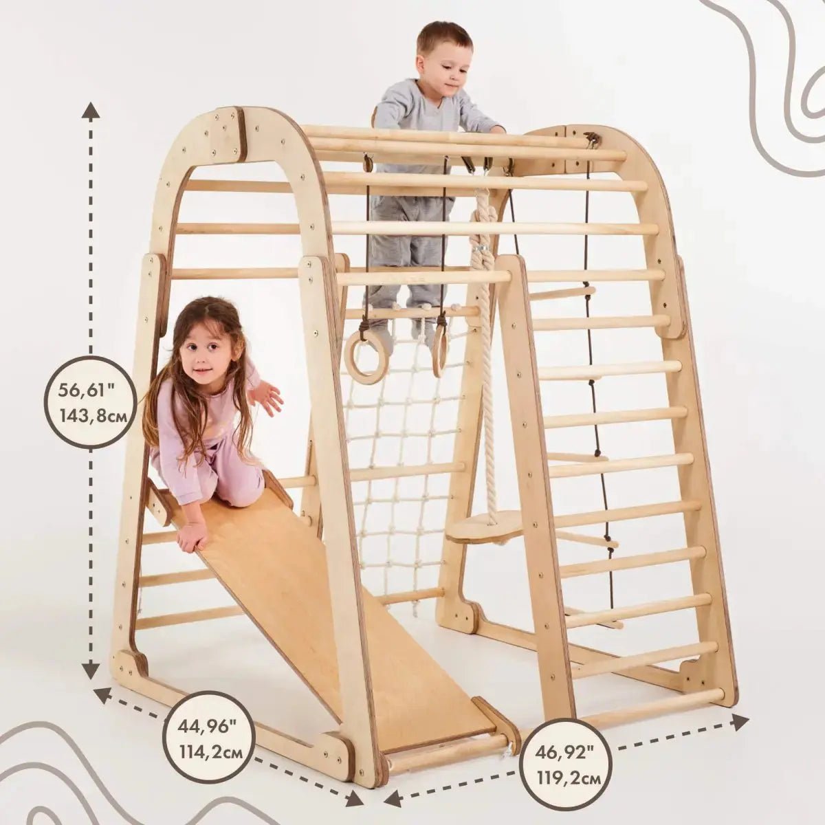 Goodevas Indoor Wooden Playground for Children - 6in1 Playground + Swings Set + Slide Board - 