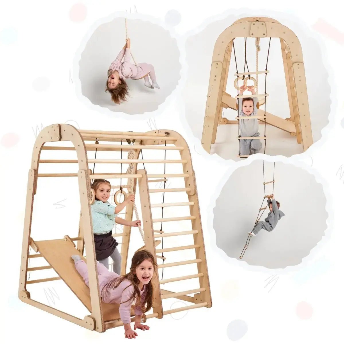 Goodevas Indoor Wooden Playground for Children - 6in1 Playground + Swings Set + Slide Board - 