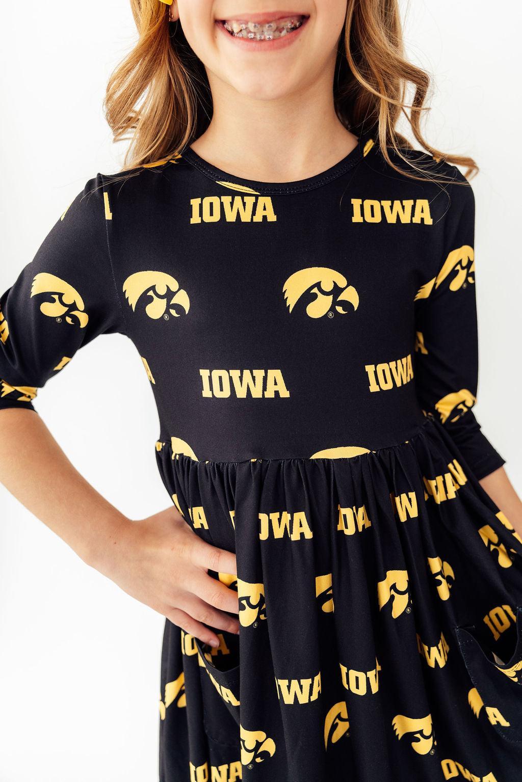 Mila & Rose ® Iowa Black Tigerhawk 3/4 Sleeve Pocket Twirl Dress Everetts Place