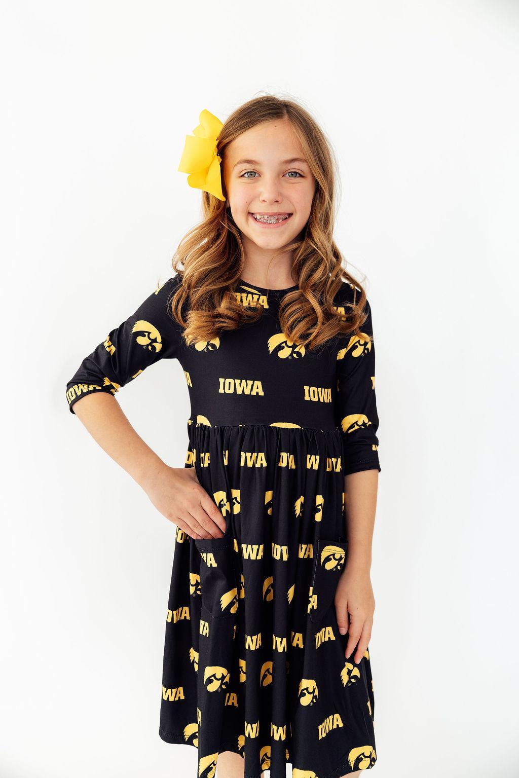 Mila & Rose ® Iowa Black Tigerhawk 3/4 Sleeve Pocket Twirl Dress Everetts Place