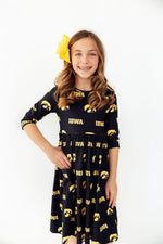 Mila & Rose ® Iowa Black Tigerhawk 3/4 Sleeve Pocket Twirl Dress Everetts Place