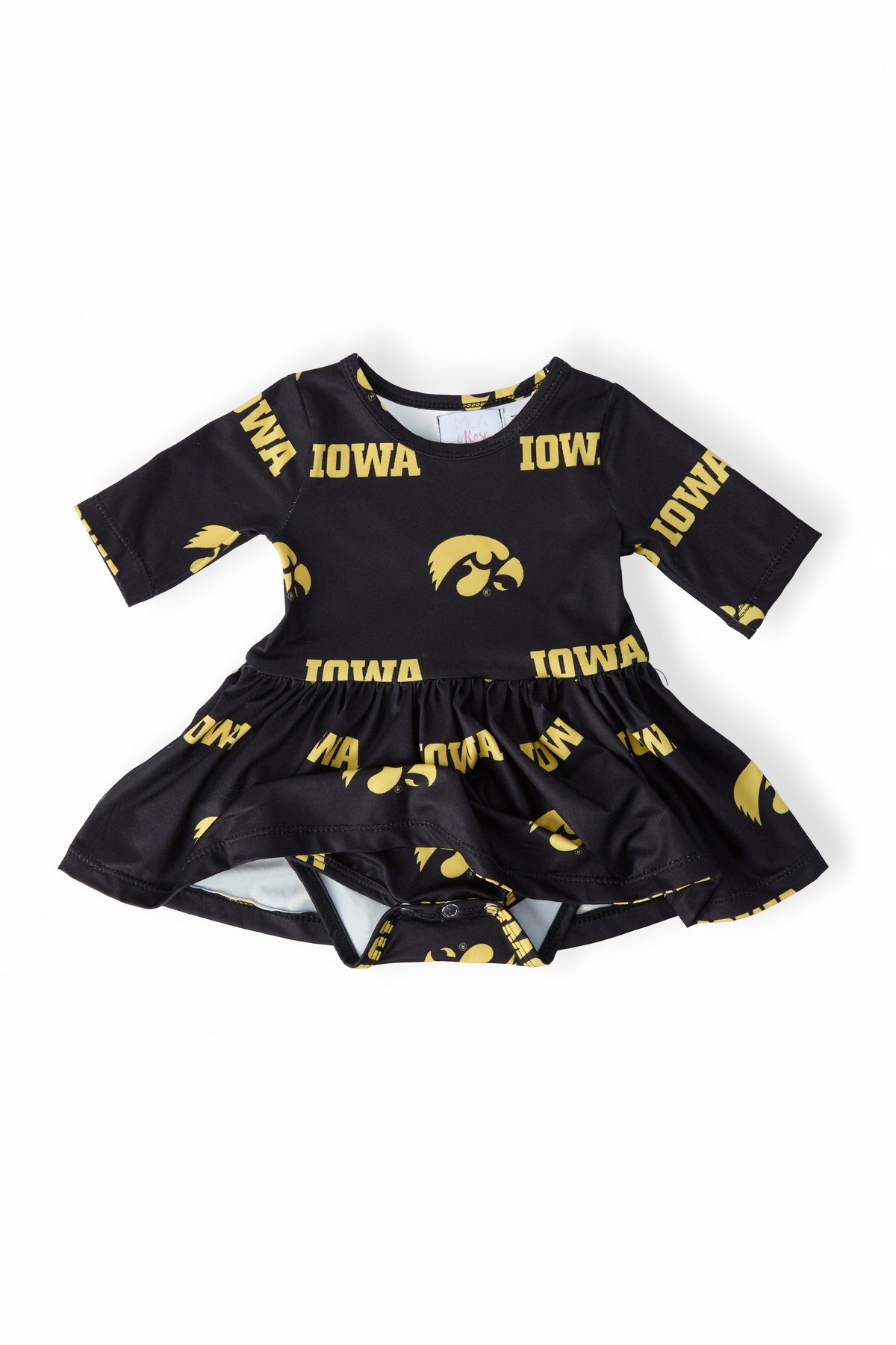 Mila & Rose ® Iowa Black Tigerhawk 3/4 Sleeve Twirl Bodysuit Everetts Place