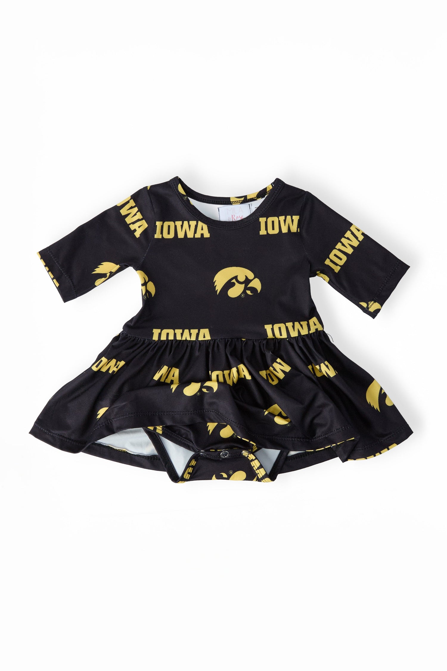 Mila & Rose ® Iowa Black Tigerhawk 3/4 Sleeve Twirl Bodysuit Everetts Place