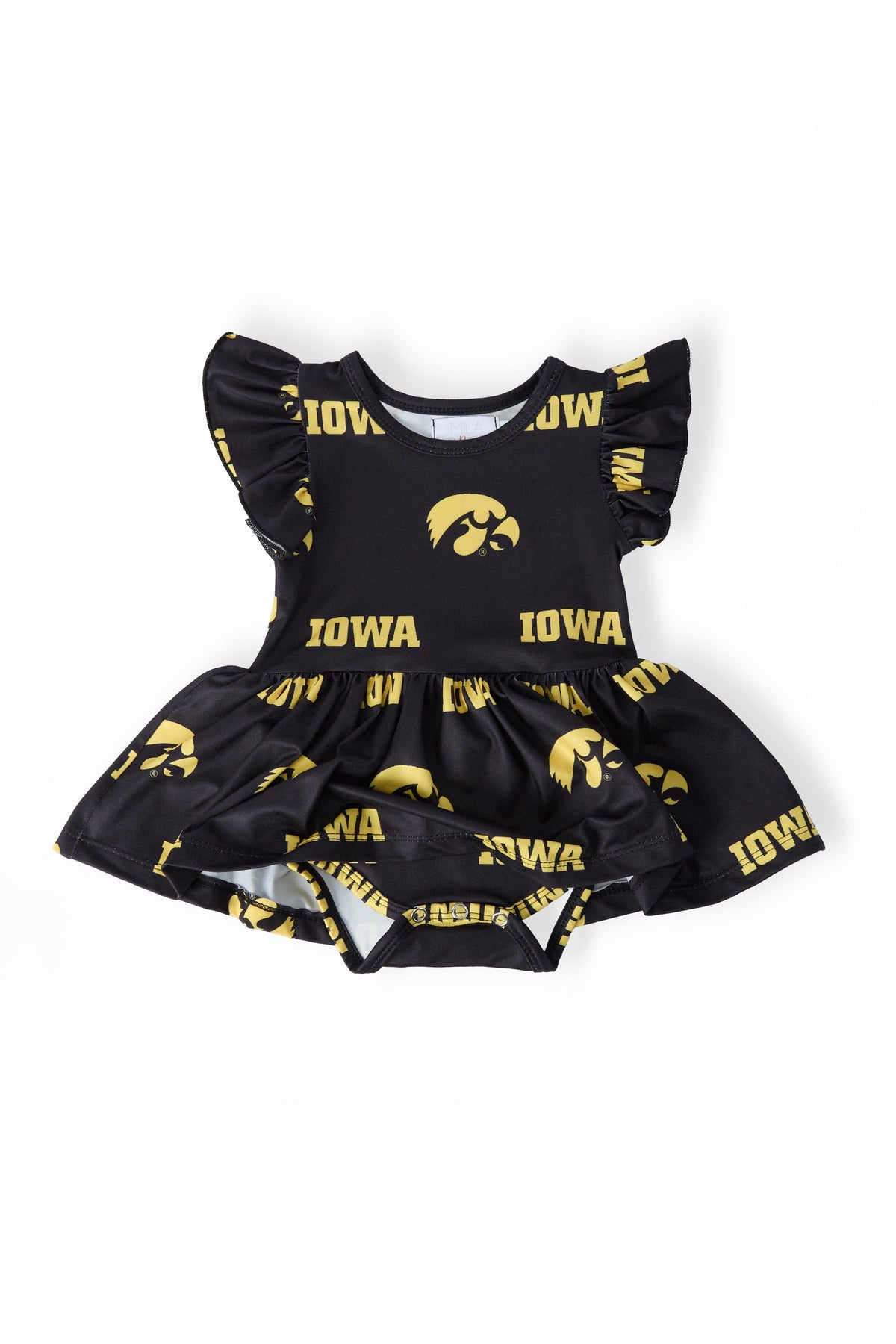 Mila & Rose ® Iowa Black Tigerhawk Flutter Twirl Bodysuit Everetts Place