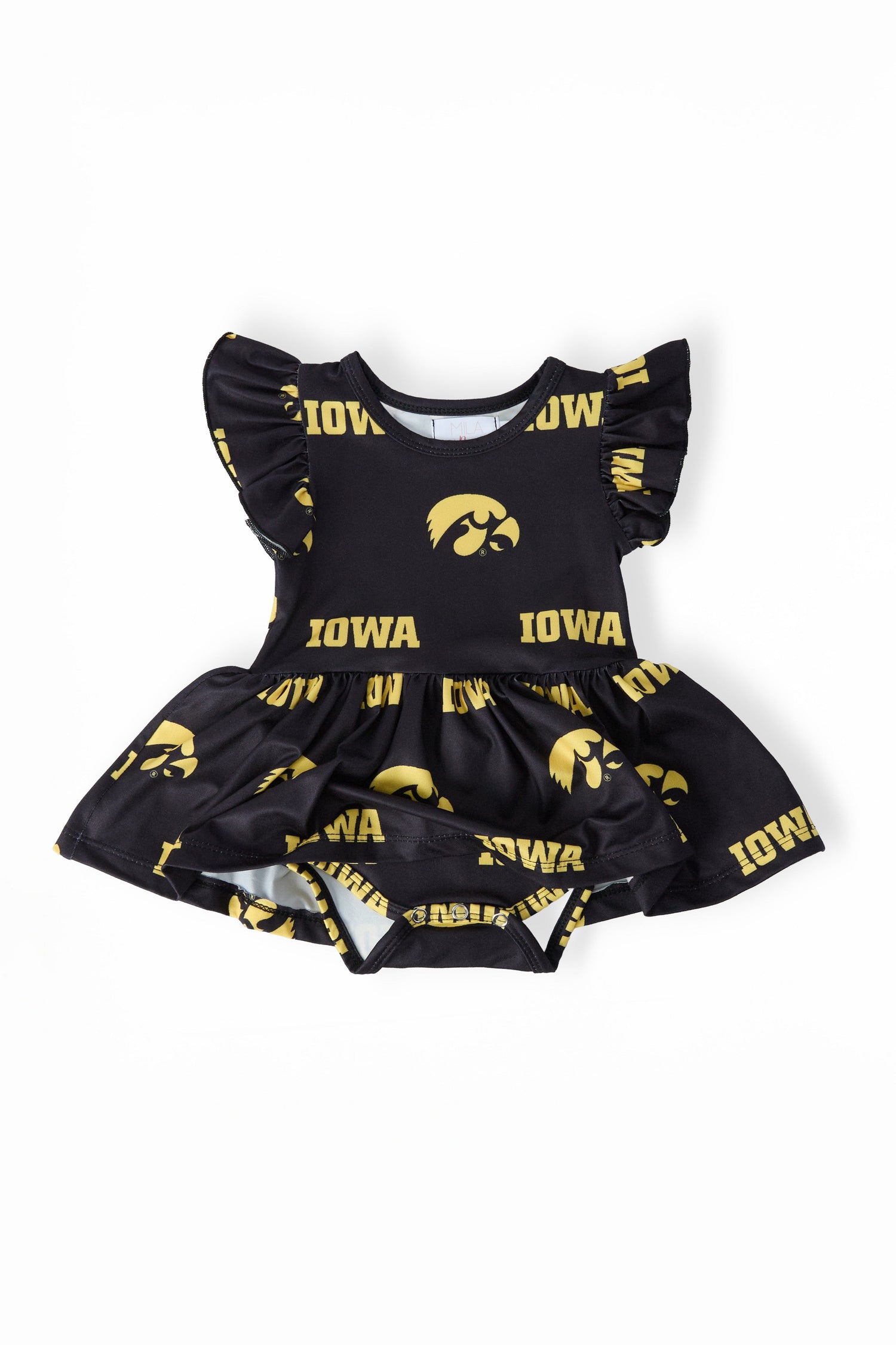Mila & Rose ® Iowa Black Tigerhawk Flutter Twirl Bodysuit Everetts Place