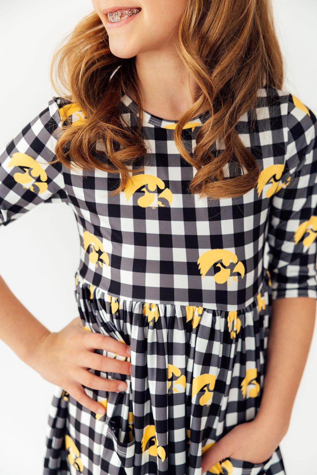 Mila & Rose ® Iowa Plaid Tigerhawk 3/4 Sleeve Pocket Twirl Dress Everetts Place