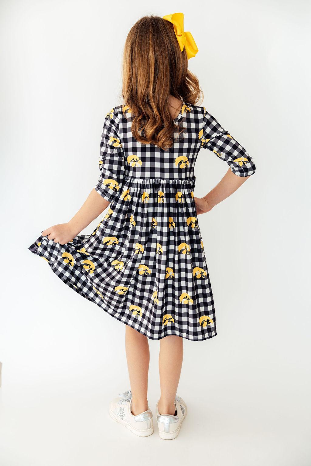 Mila & Rose ® Iowa Plaid Tigerhawk 3/4 Sleeve Pocket Twirl Dress Everetts Place