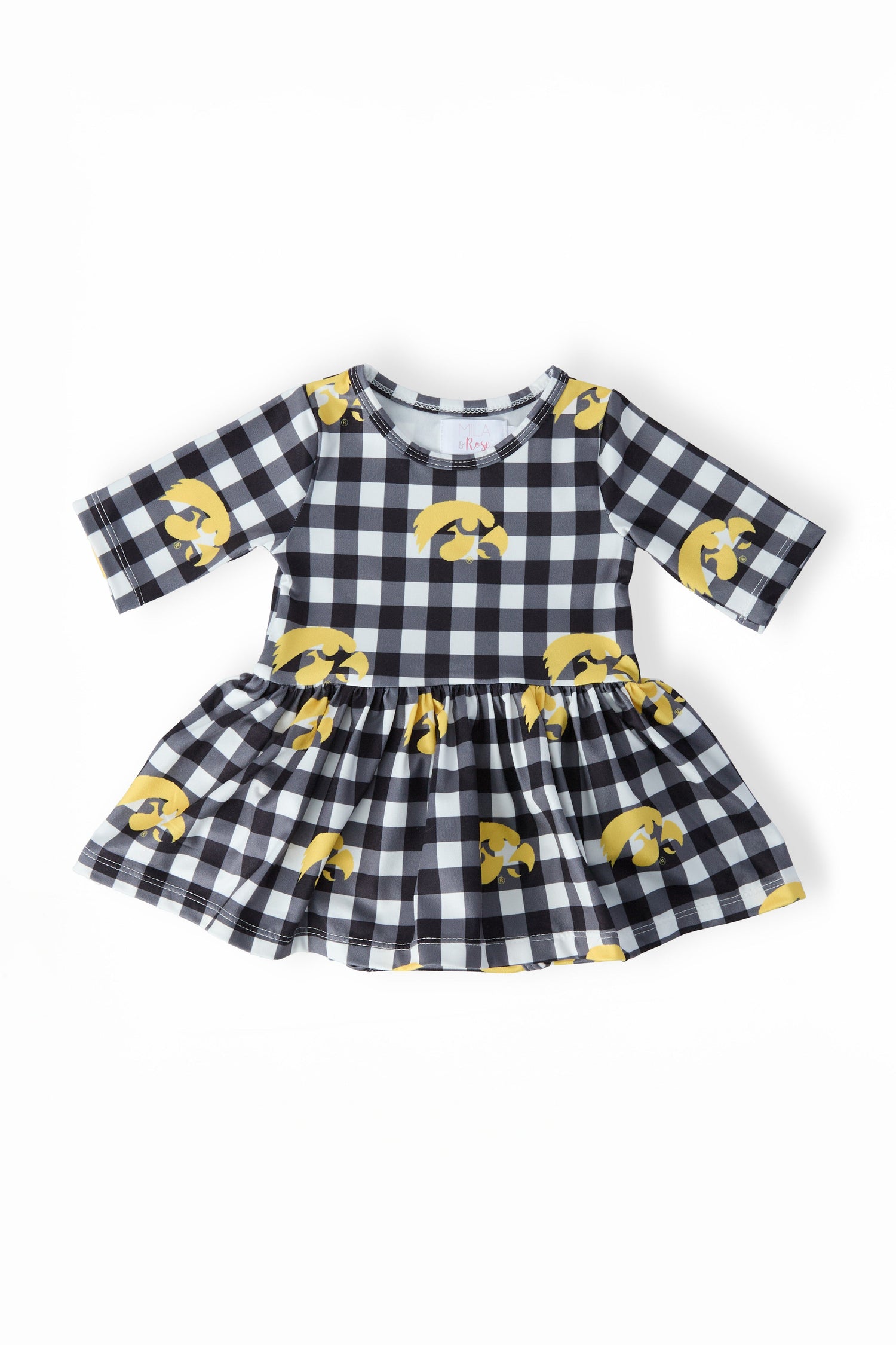 Mila & Rose ® Iowa Plaid Tigerhawk 3/4 Sleeve Twirl Bodysuit Everetts Place