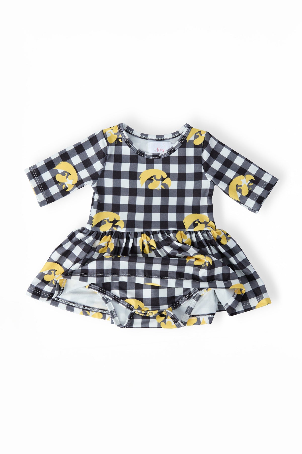 Mila & Rose ® Iowa Plaid Tigerhawk 3/4 Sleeve Twirl Bodysuit Everetts Place