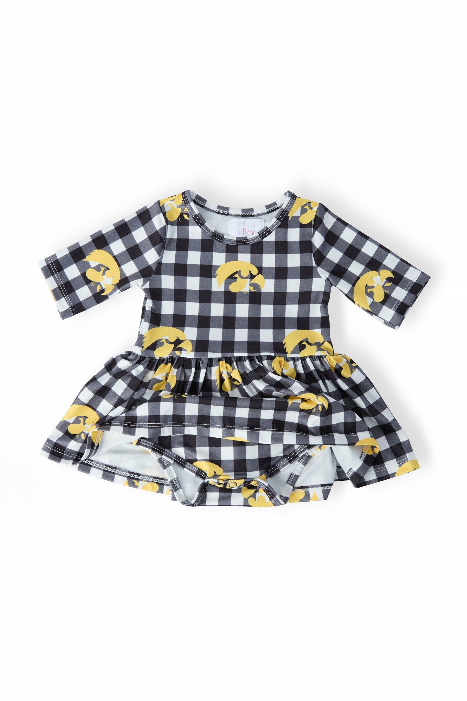 Mila & Rose ® Iowa Plaid Tigerhawk 3/4 Sleeve Twirl Bodysuit Everetts Place