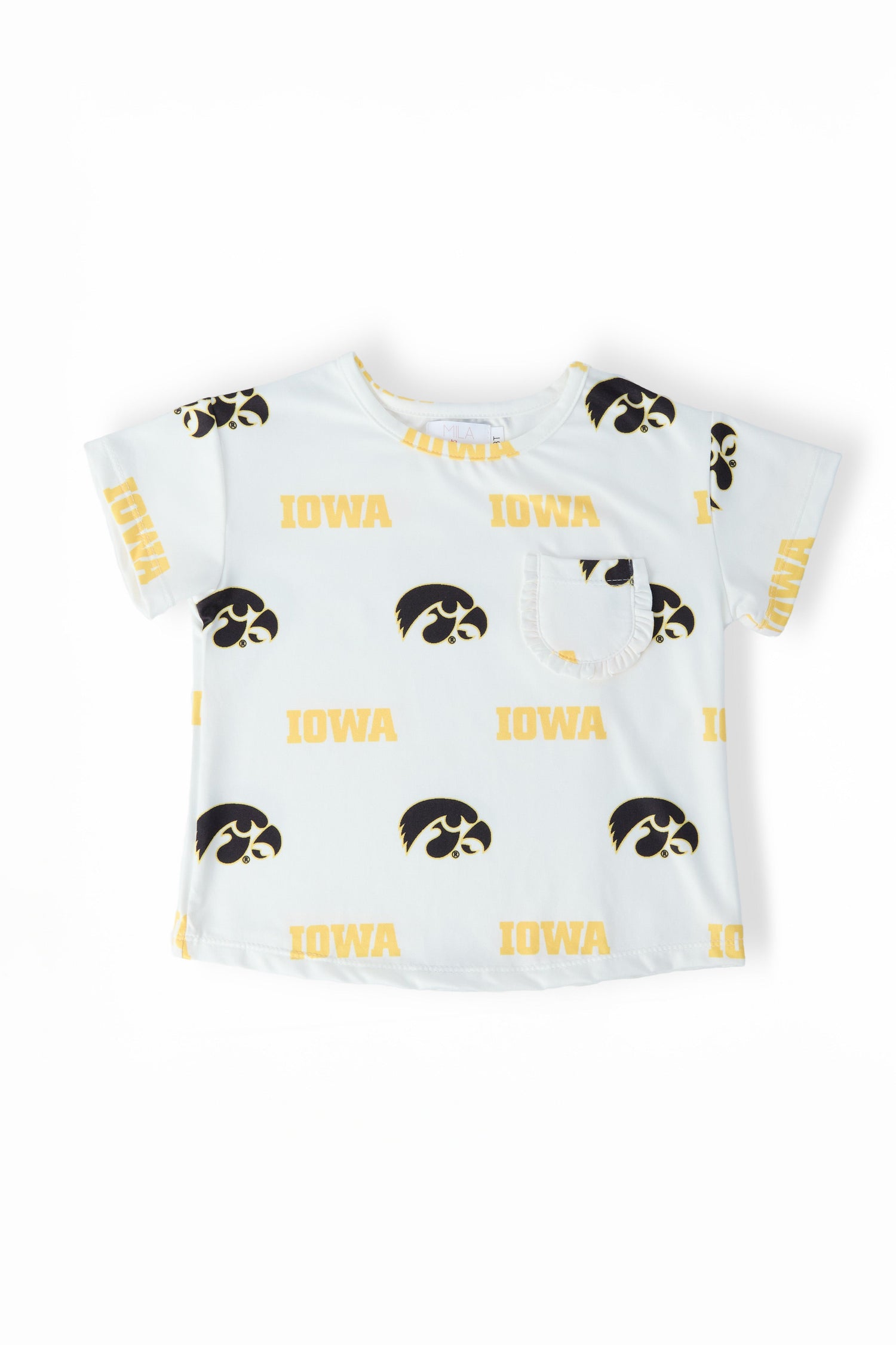 Mila & Rose ® Iowa White Tigerhawk Ruffle Pocket Tee Everetts Place