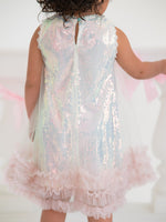 Rylee Faith Designs Iridescent Sequin Bow Ruffle Tulle Girls Dress - 