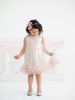 Rylee Faith Designs Iridescent Sequin Bow Ruffle Tulle Girls Dress - 
