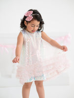 Rylee Faith Designs Iridescent Sequin Bow Ruffle Tulle Girls Dress - 
