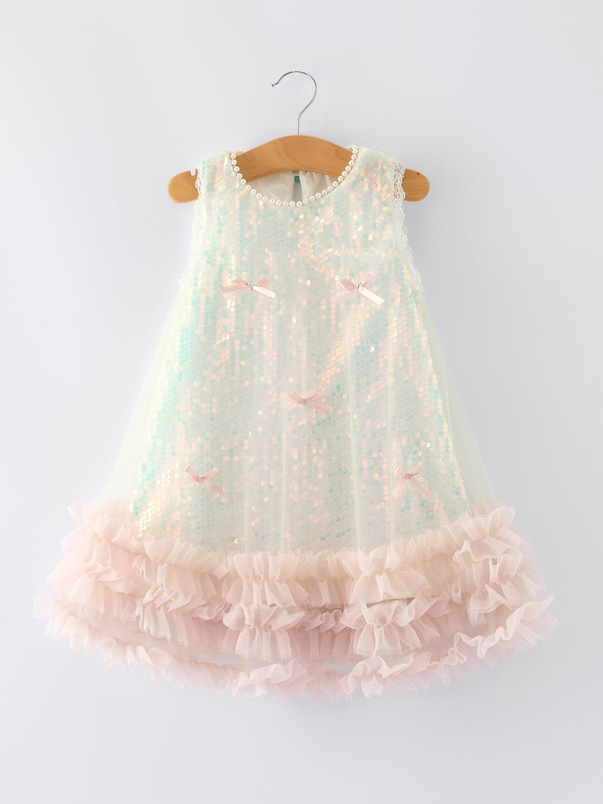 Rylee Faith Designs Iridescent Sequin Bow Ruffle Tulle Girls DressEveretts Place
