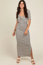 PinkBlush Ivory Black Striped Knit Short Sleeve Maternity Maxi Dress - 