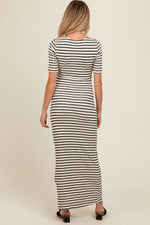 PinkBlush Ivory Black Striped Knit Short Sleeve Maternity Maxi Dress - 
