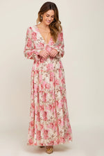 PinkBlush Ivory Floral Chiffon Ruffle Tiered Maxi Dress - 