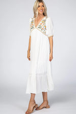 PinkBlush Ivory Floral Embroidered Midi Dress - 