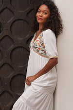 PinkBlush Ivory Floral Embroidered Midi Dress - 