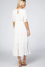 PinkBlush Ivory Floral Embroidered Midi Dress - 