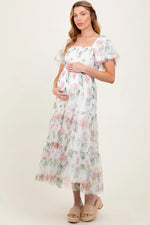 PinkBlush Ivory Floral Mesh Smocked Maternity Midi Dress - 