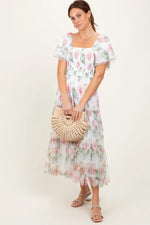 PinkBlush Ivory Floral Mesh Smocked Maternity Midi Dress - 