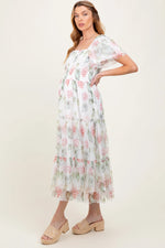 PinkBlush Ivory Floral Mesh Smocked Maternity Midi Dress - 