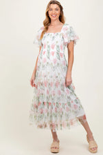PinkBlush Ivory Floral Mesh Smocked Maternity Midi Dress - 