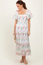 PinkBlush Ivory Floral Mesh Smocked Midi Dress - 