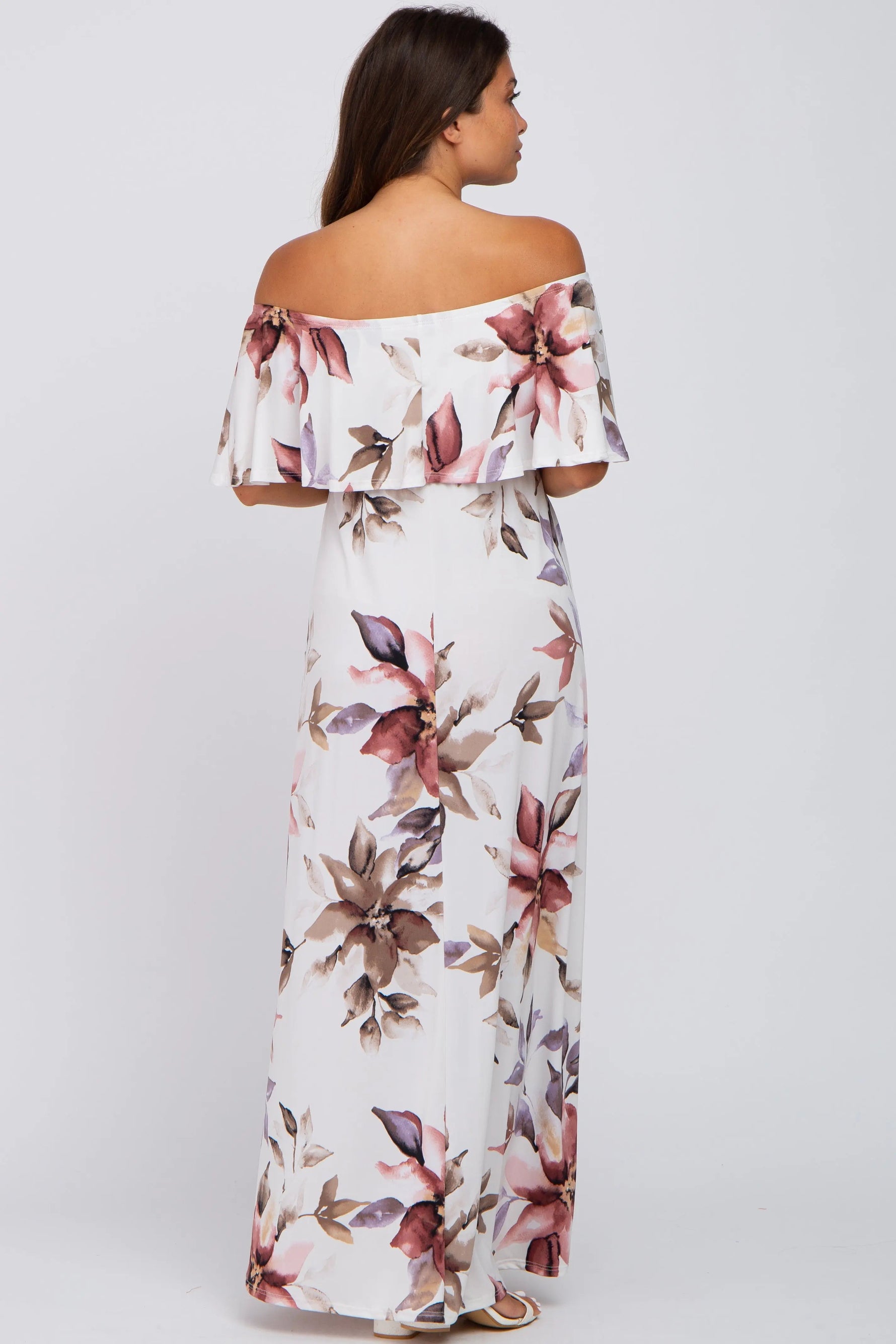 PinkBlush Ivory Floral Off Shoulder Maternity Maxi Dress - 