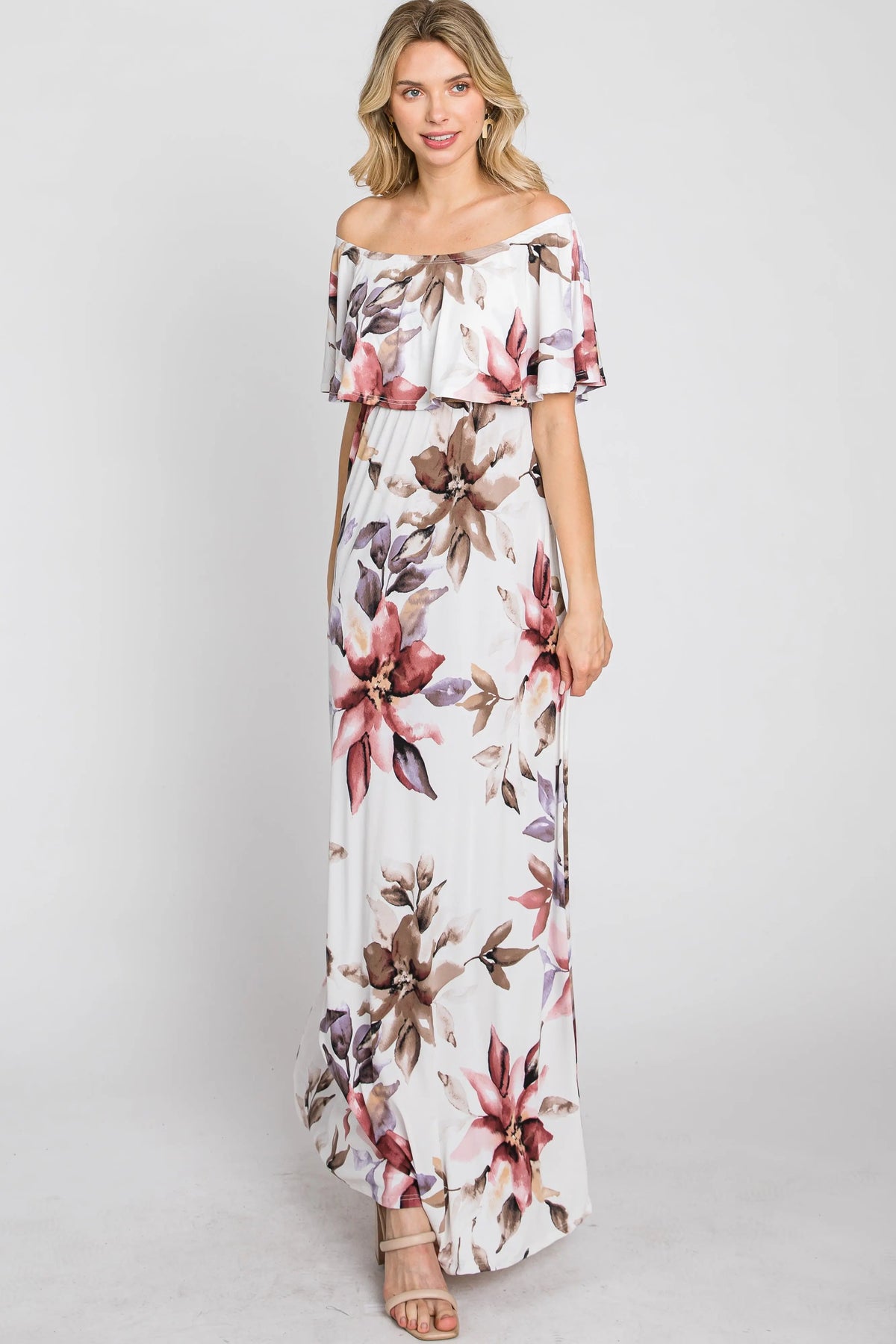 PinkBlush Ivory Floral Off Shoulder Maxi Dress - 