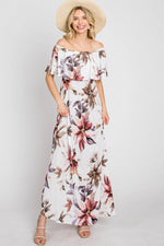 PinkBlush Ivory Floral Off Shoulder Maxi Dress - 
